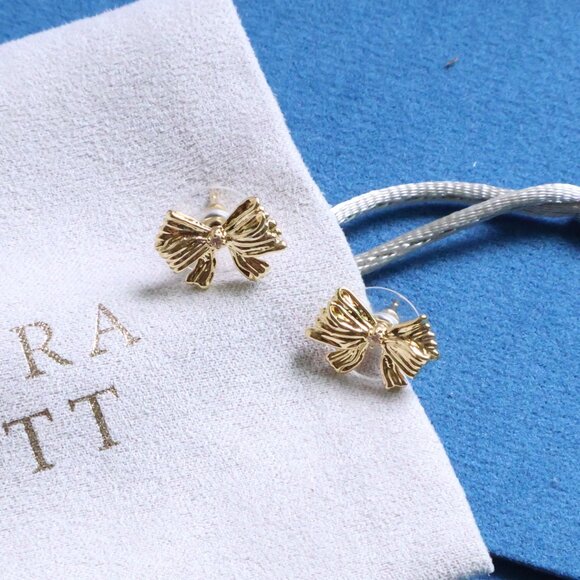 Kendra Scott x LoveShackFancy Bow White Crystal Stud Earrings - Gold - Picture 2 of 2